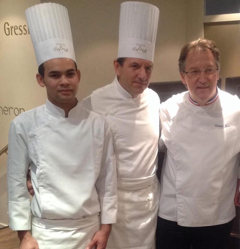 Le chef Michel Hélène avec Le chef Eric Léautey et le Meilleur ouvrier de france Philippe Gobet